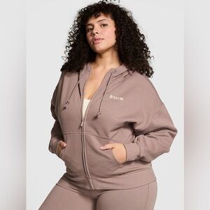 NEW~PINK VICTORIA’S SECRET Ivy Fleece Campus Full-Zip Hoodie SIZE S